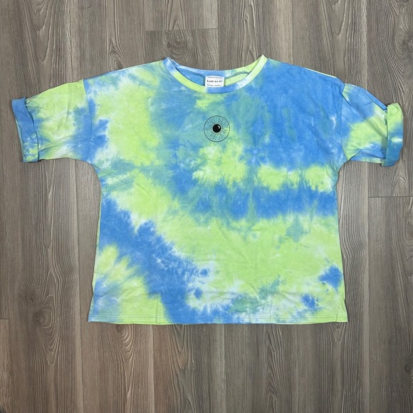 Sabo Skirt Upcycled Blue and Green Tie Dye Oversized Short Sleeve Tee Shirt - Picture 2 of 7